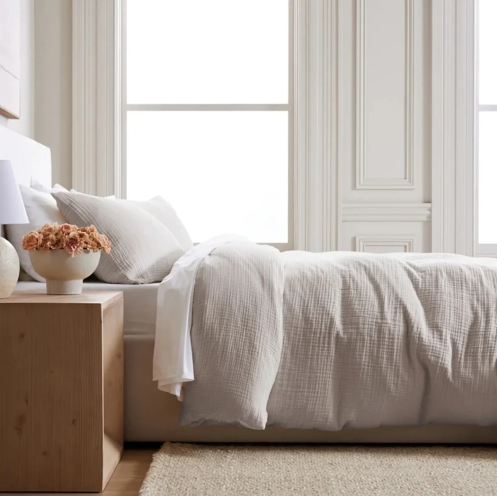 NWT Quince Organic Cotton Airy Gauze Fog Gray Duvet Cover Set! Full/ Queen (672)
